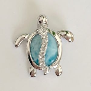 Dominican Larimar Sterling Silver Turtle Necklace